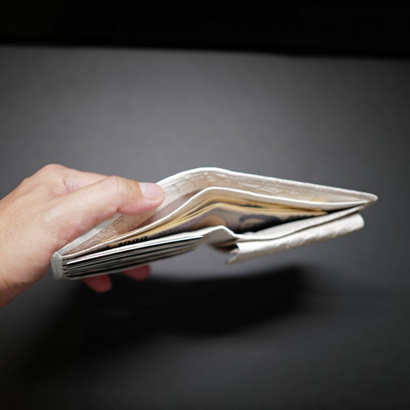 ヒマラヤ染め一枚革裏側クロコ折財布3