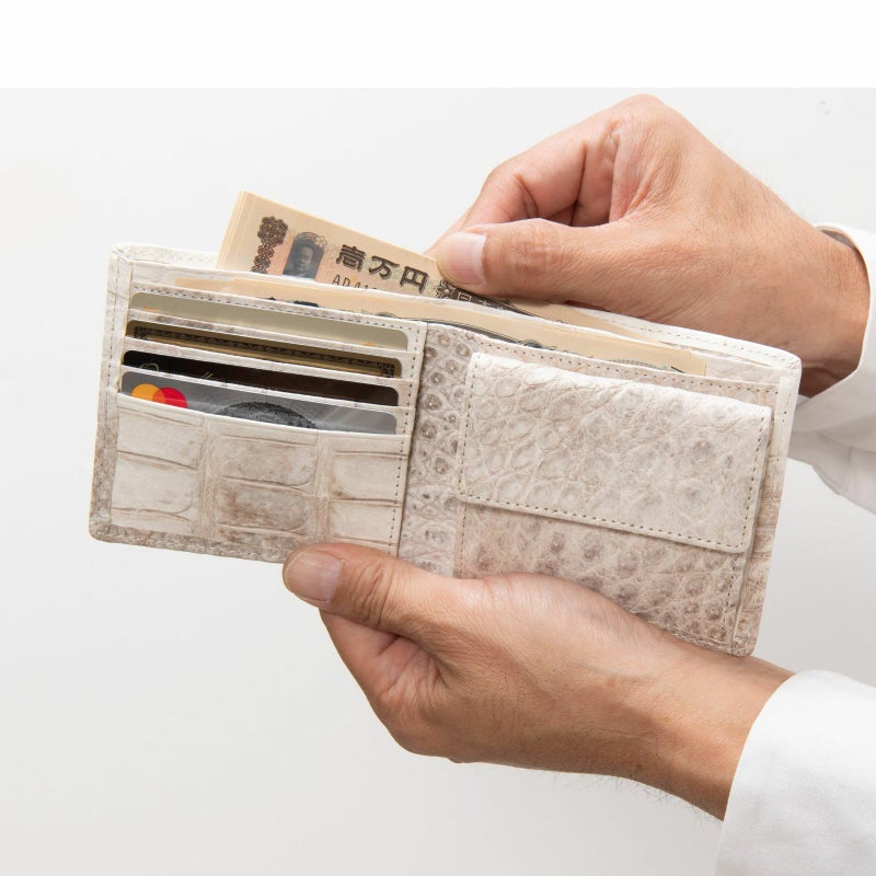 ヒマラヤ染め一枚革裏側クロコ折財布14