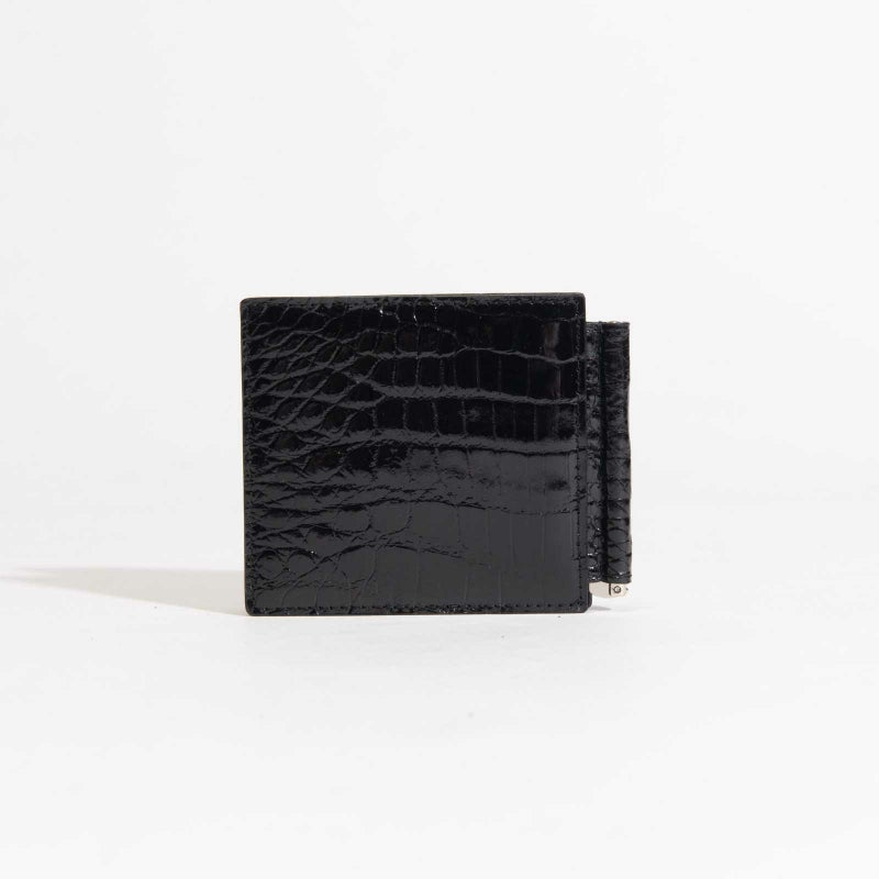 シャイニングクロコマネークリップ 裏面クロコシャイニングブラック1