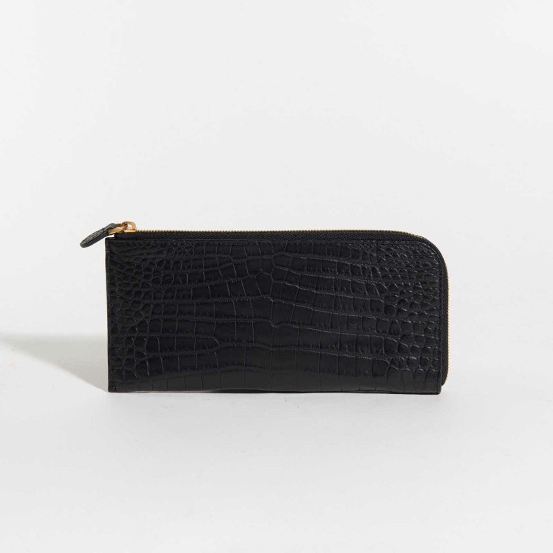最高級 MADE IN ITALYクロコL字型サイフカラブリアンブラック