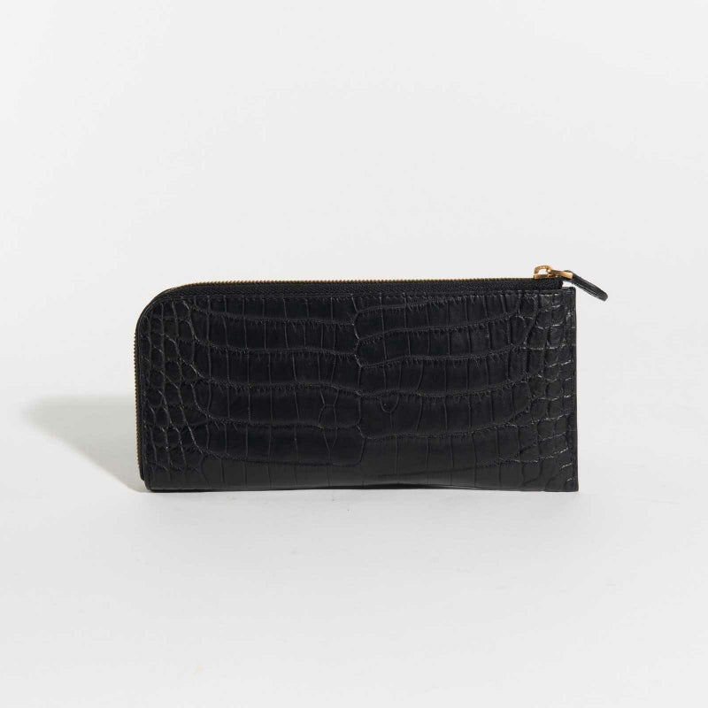 最高級 MADE IN ITALYクロコL字型サイフカラブリアンブラック1