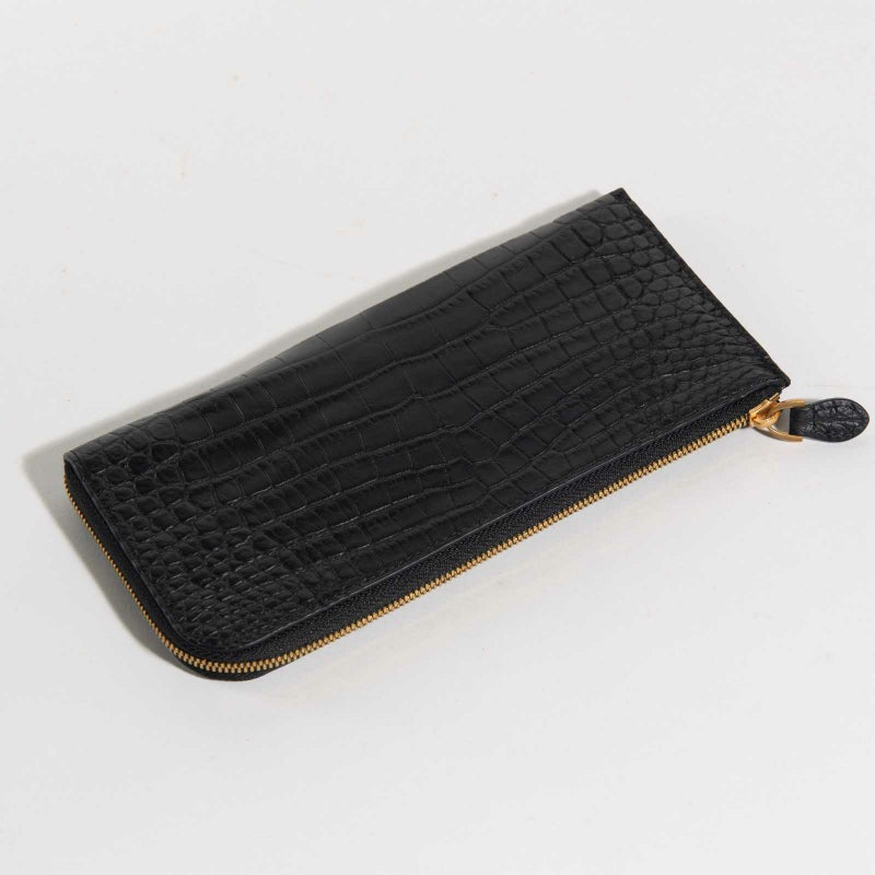 最高級 MADE IN ITALYクロコL字型サイフカラブリアンブラック2