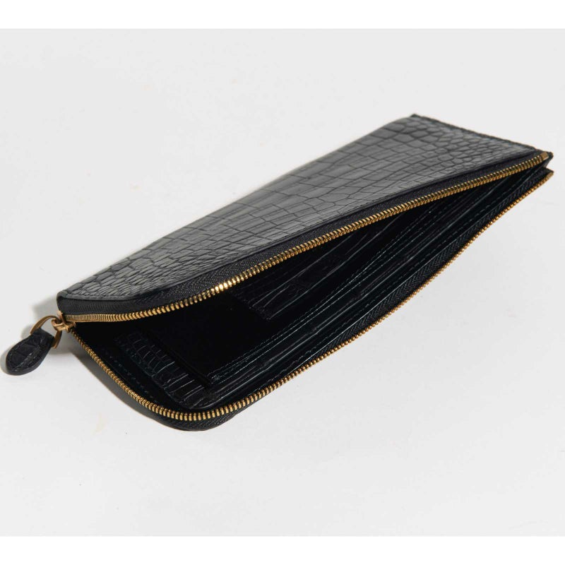 最高級 MADE IN ITALYクロコL字型サイフカラブリアンブラック3
