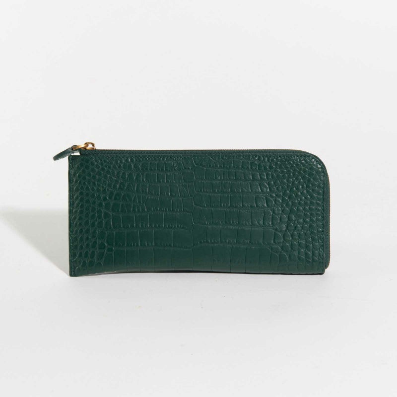 最高級 MADE IN ITALYクロコL字型サイフティレニアングリーン