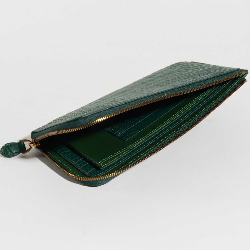 最高級 MADE IN ITALYクロコL字型サイフティレニアングリーン3