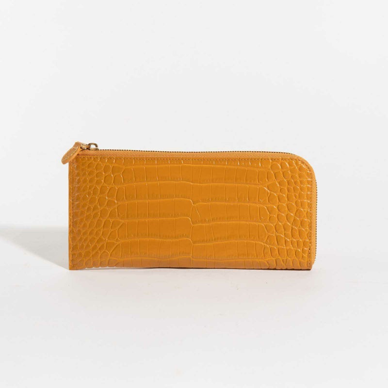 最高級 MADE IN ITALYクロコL字型サイフトスカーナイエロー