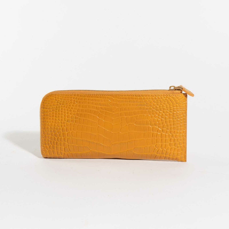 最高級 MADE IN ITALYクロコL字型サイフトスカーナイエロー1