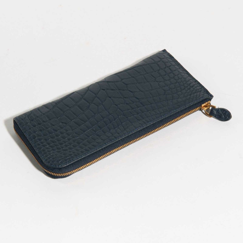 最高級 MADE IN ITALYクロコL字型サイフクラッシコネイビー2