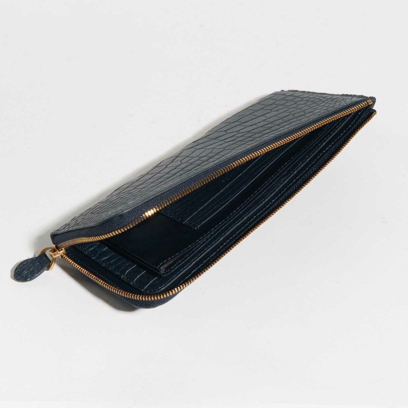 最高級 MADE IN ITALYクロコL字型サイフクラッシコネイビー3