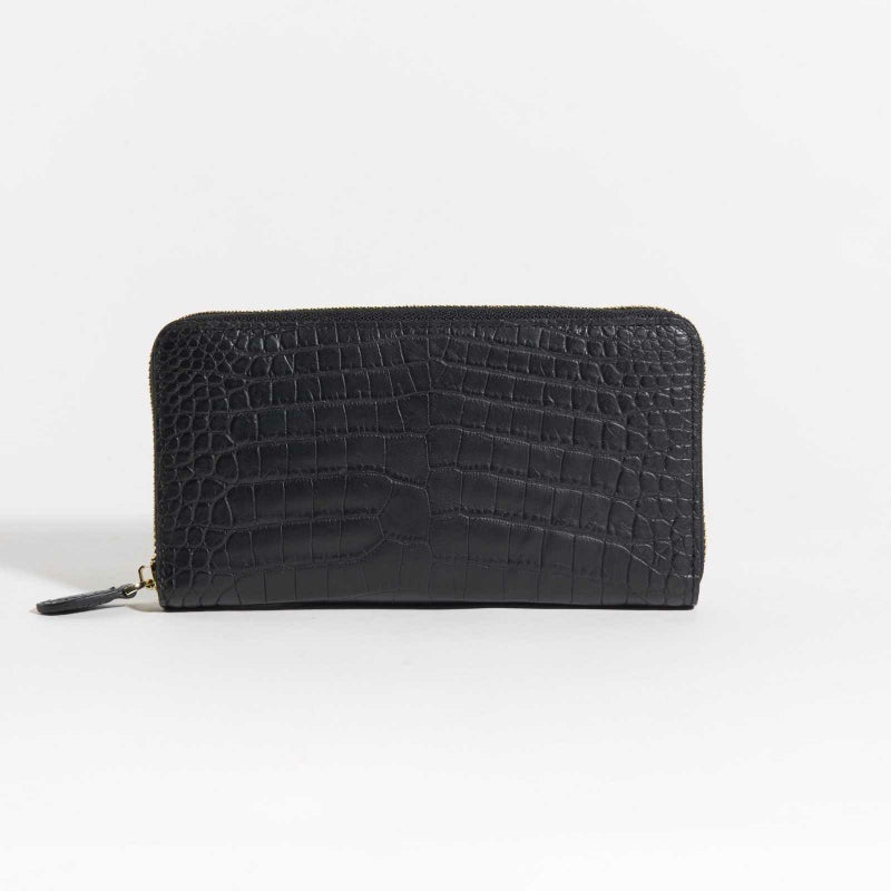 MADE IN ITALYクロコラウンドサイフカラブリアンブラック