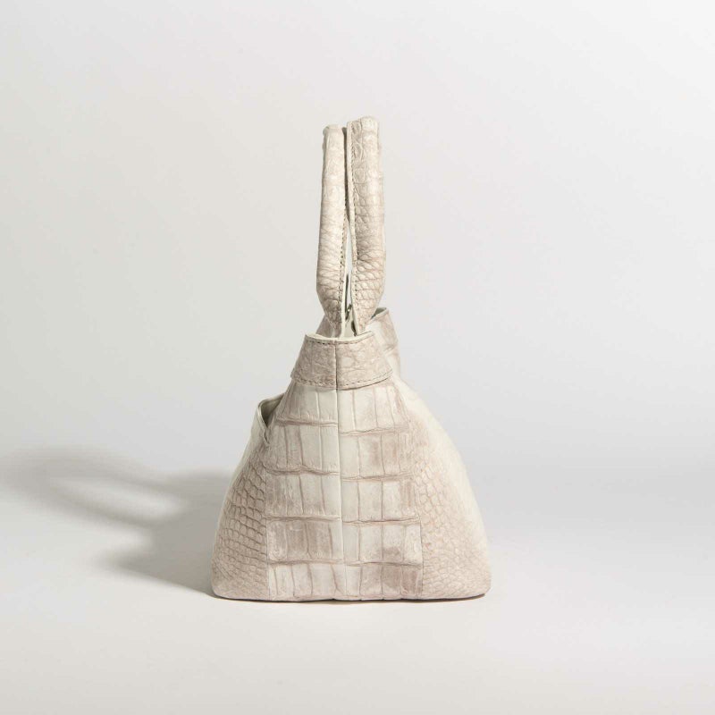 ヒマラヤ染めマットクロコ2匹使い裏面ラムレザー使いバッグ3