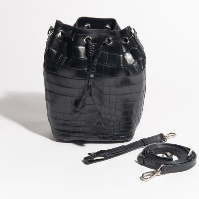マットクロコ巾着ブラック