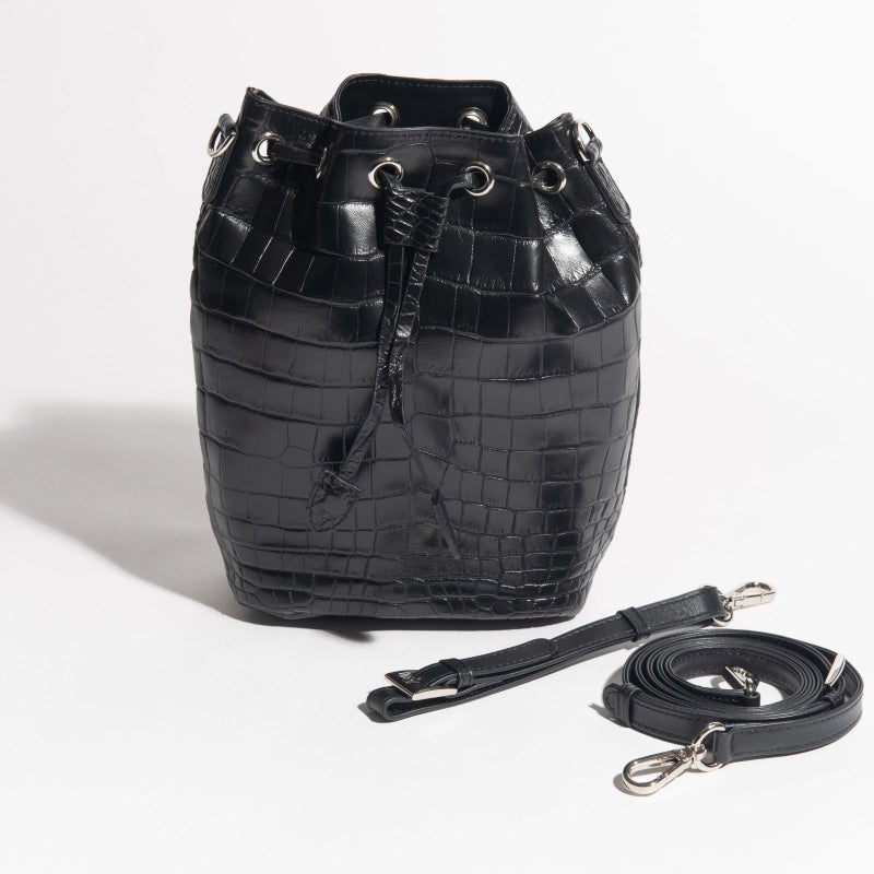 マットクロコ巾着ブラック