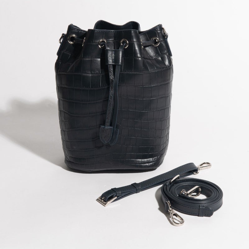 マットクロコ巾着ダークネイビー