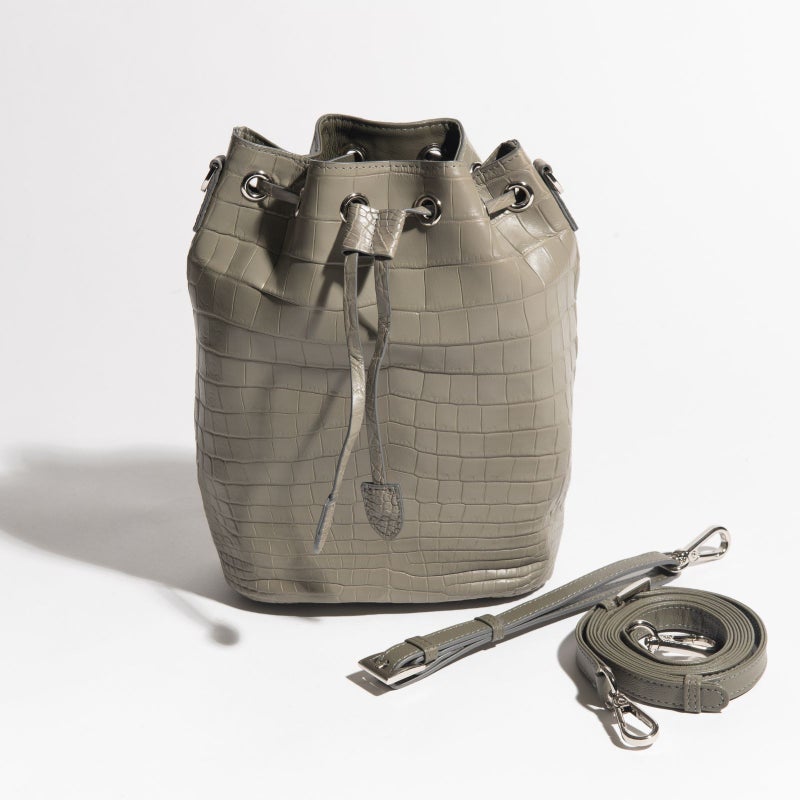 マットクロコ巾着ライトグレー