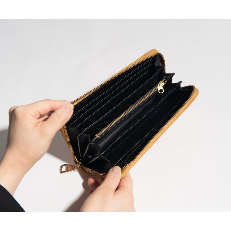 アルカンターラピスタシリーズ　ラウンドファスナー長財布ベージュ5