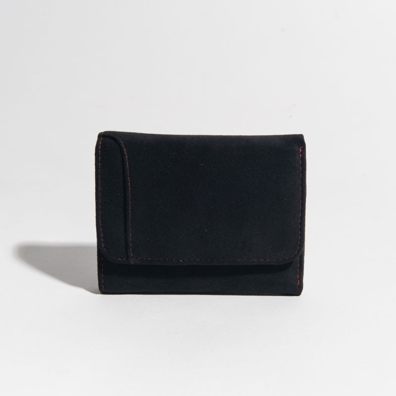 アルカンターラピスタシリーズ　三つ折財布ブラック/レッド