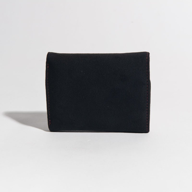 アルカンターラピスタシリーズ　三つ折財布ブラック/レッド1