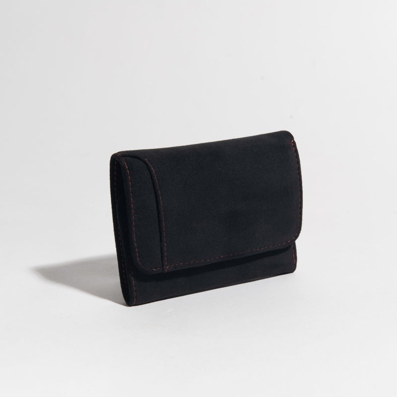 アルカンターラピスタシリーズ　三つ折財布ブラック/レッド2