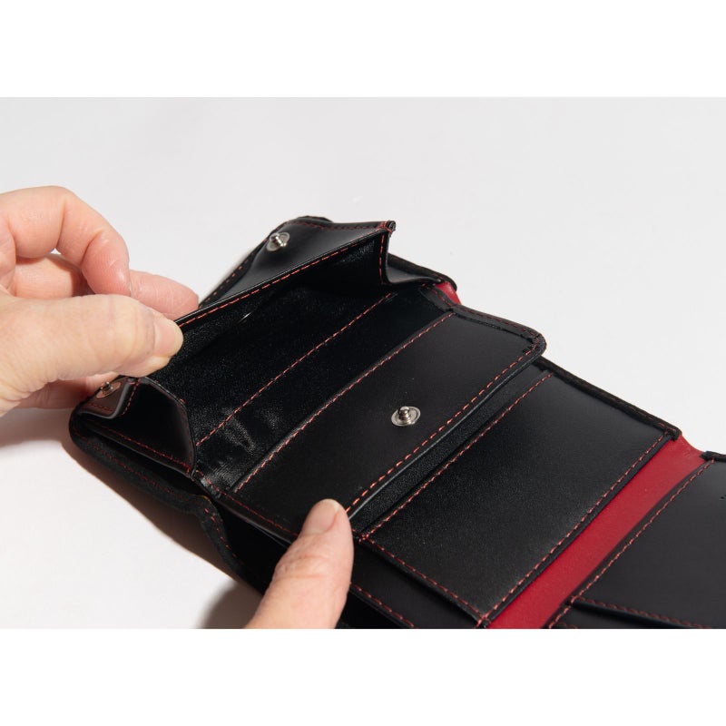 アルカンターラピスタシリーズ　三つ折財布ブラック/レッド4