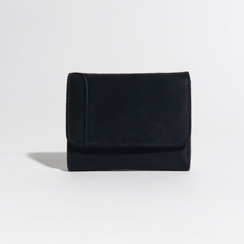アルカンターラピスタシリーズ　三つ折財布ブラック/ブルー