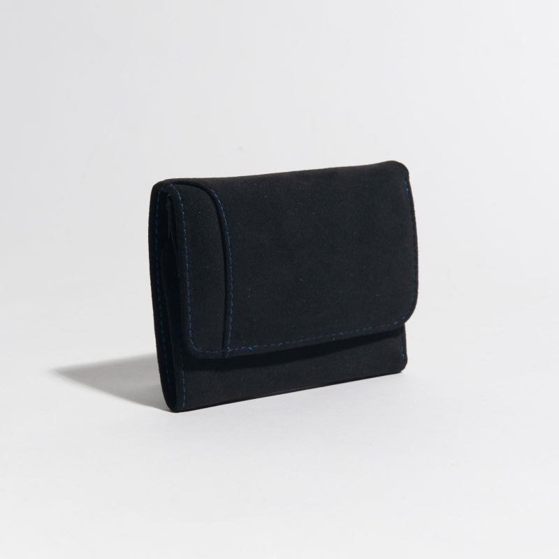 アルカンターラピスタシリーズ　三つ折財布ブラック/ブルー2