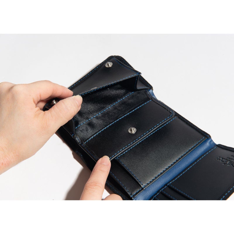 アルカンターラピスタシリーズ　三つ折財布ブラック/ブルー5