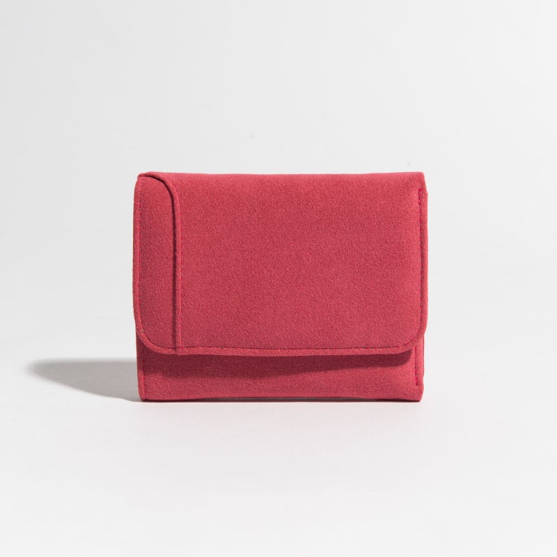 アルカンターラピスタシリーズ　三つ折財布ピーチ/レッド