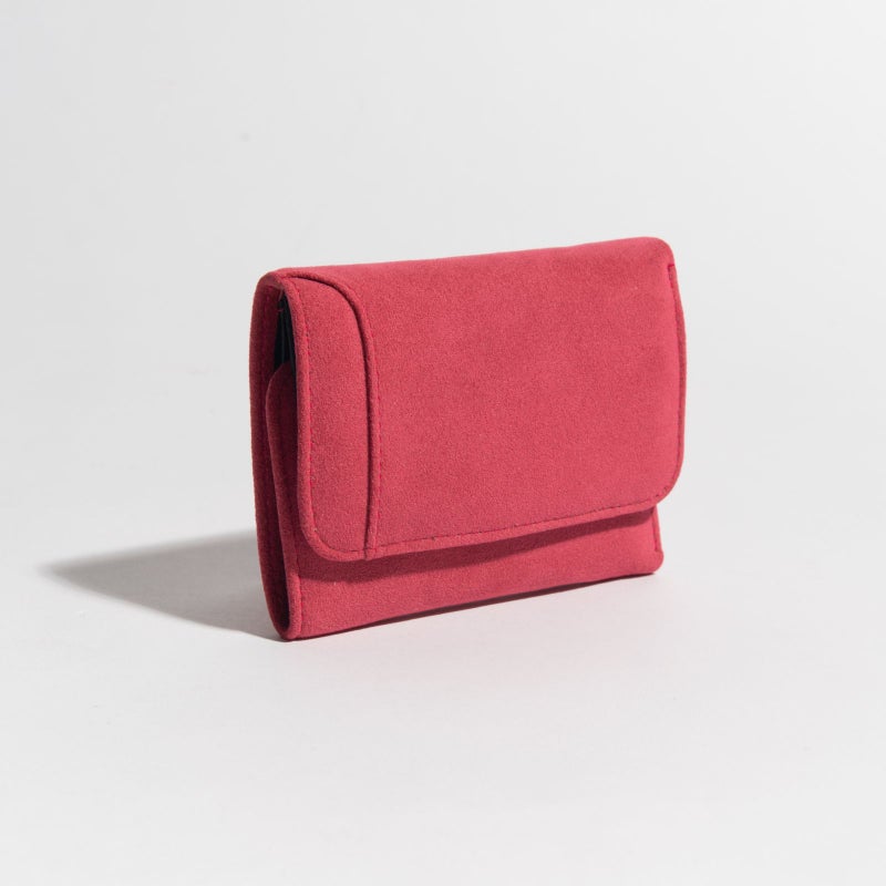 アルカンターラピスタシリーズ　三つ折財布ピーチ/レッド2