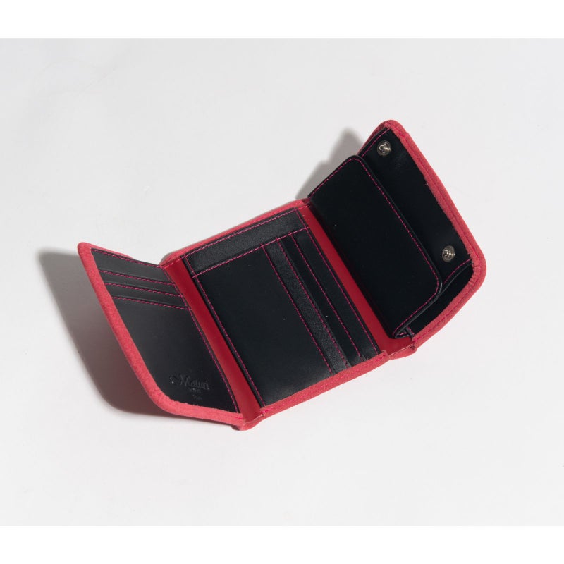 アルカンターラピスタシリーズ　三つ折財布ピーチ/レッド3