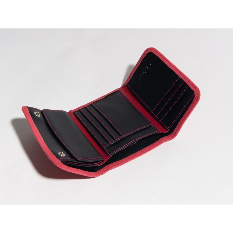 アルカンターラピスタシリーズ　三つ折財布ピーチ/レッド4