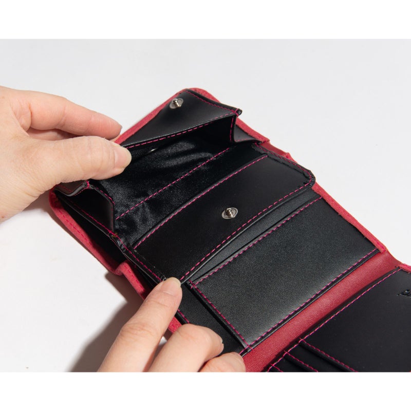 アルカンターラピスタシリーズ　三つ折財布ピーチ/レッド5